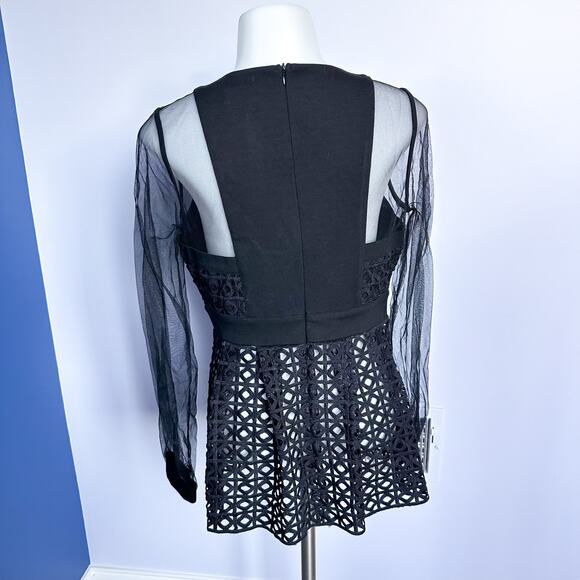 Gracia Black Sheer Peplum Layered Textured Top Size M | Dramatic Textured Style - Picture 4 of 7